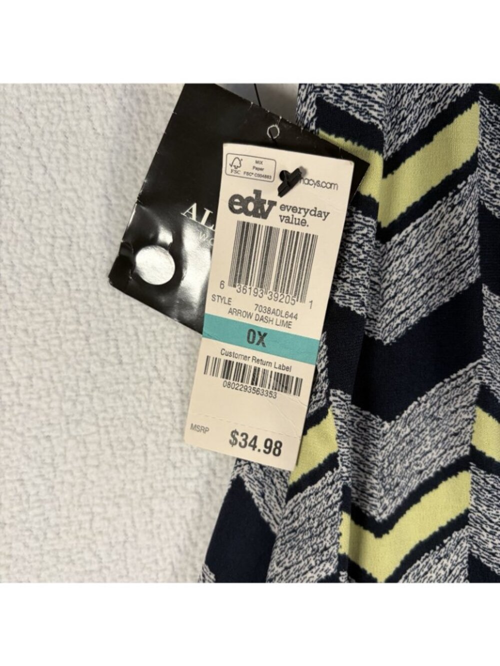 Alfani Woman 0X Blue Neon Yellow Henley Short Sleeve Chevron V Neck Blouse NWT - Picture 8 of 8